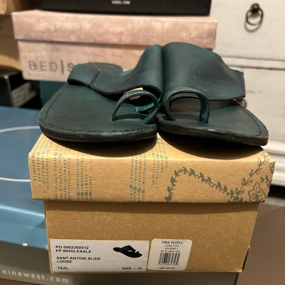 Free People Dark Teal Slide Sandals